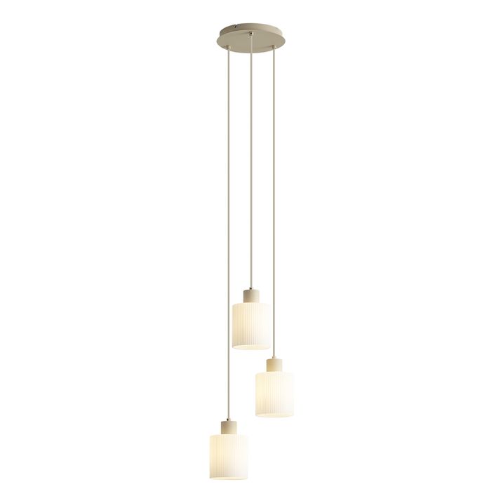 Scandinavische hanglamp beige met wit glas rond 3-lichts - Wisp