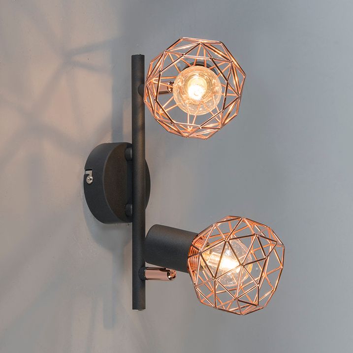 Moderno reflektorsko svjetlo crno s bakrom 2-svjetla - Mesh