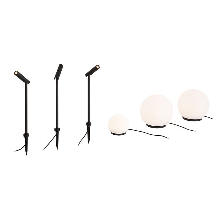 12V systém černý 11 m se 3 bodovými reflektory a 3 lampami vč. LED IP44 - Voltaire Lino Luno