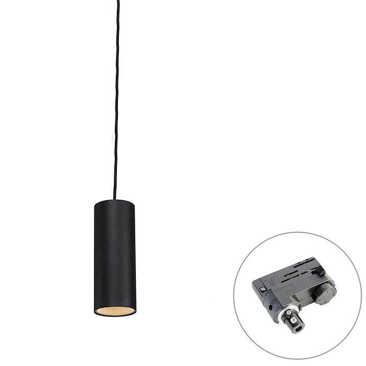 Designové závěsné svítidlo černé vč. 3-fázového kolejnicového adaptéru - 3-fázové Tubo