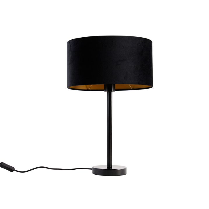 Stolová lampa čierna s oválnym zamatovým tienidlom čiernym 35 cm - Simplo