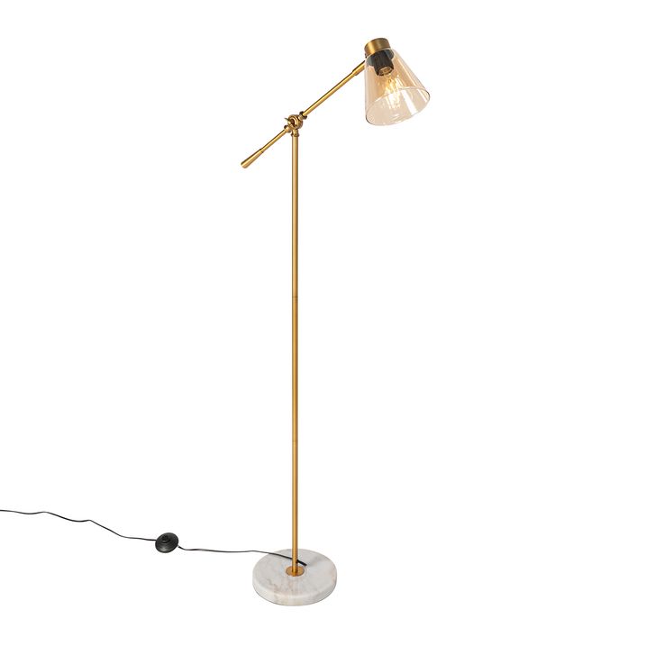 Podna lampa u stilu Art Deco bronzane boje sa mermerom i jantarno staklom - Nina