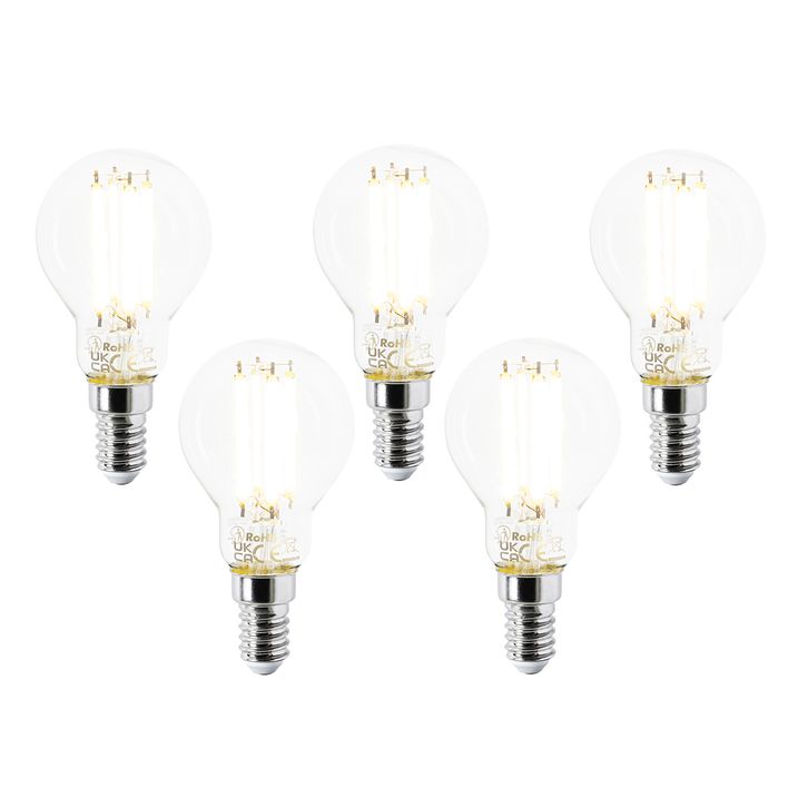 5 vnt. E14 LED lemputės P45 skaidrios 2,2W 470lm 2700K komplektas