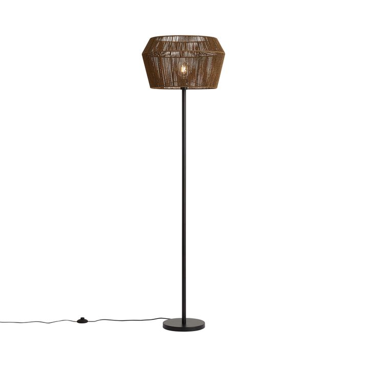 Candeeiro de Pé Preto com Abajur de Corda de Papel Castanho 50/50/30 - Simplo