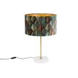 Candeeiro-de-Mesa-em-Latão-com-Abajur-de-Veludo,-Design-Folha-e-Interior-Dourado---Kaso