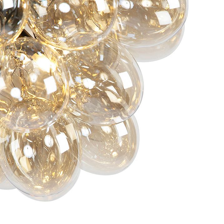Art Deco viseća lampa crna sa jantarnim staklom 8 lampi - Uvas
