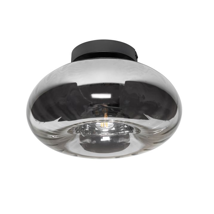 Art Deco plafondlamp zwart met smoke glas - Ayesha