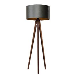 Podna lampa na tronošcu od orahovog drveta sa zelenom somotnom abažurom 50cm - Tripod Classic
