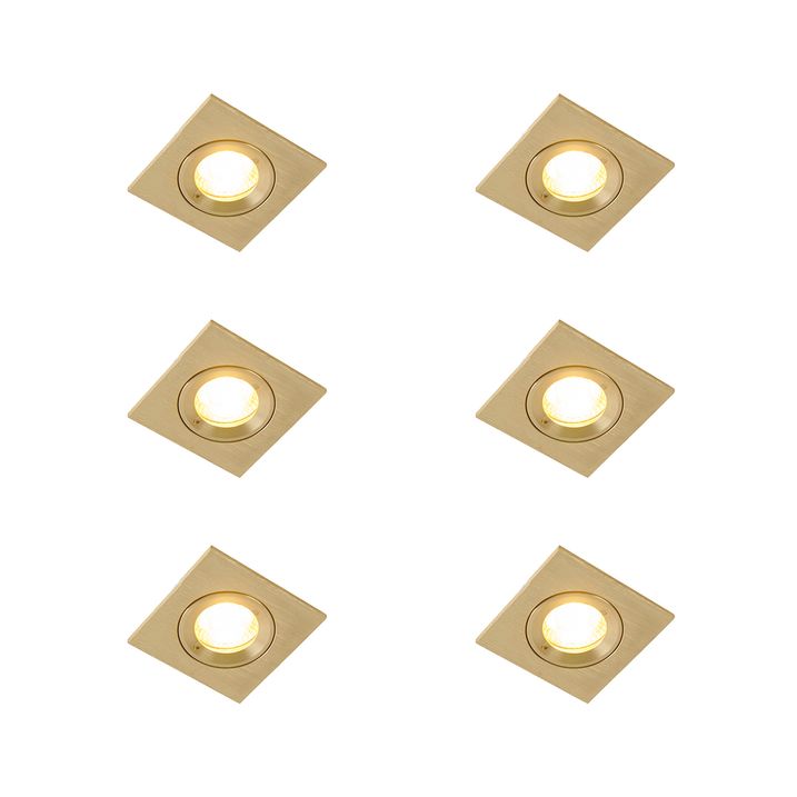 Set van 6 moderne inbouwspots goud vierkant IP44 - Xena