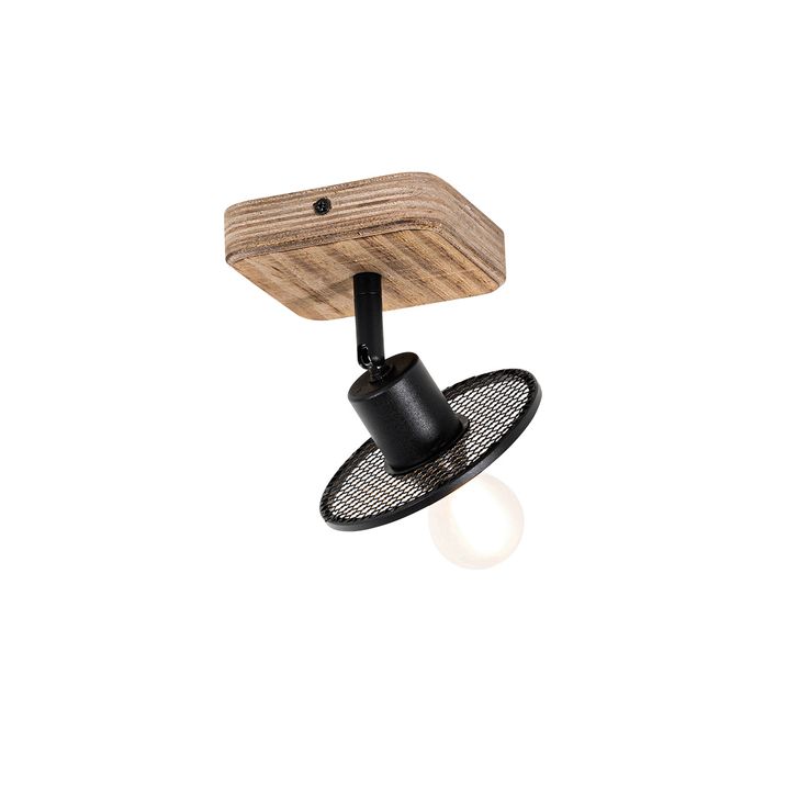 Industrial Ceiling Spotlight Black with Wood - Jasmijn