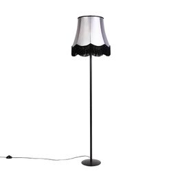 Retro stāvlampa melna ar vecmāmiņas abažūru melnā un pelēkā krāsā 45 cm - Simplo