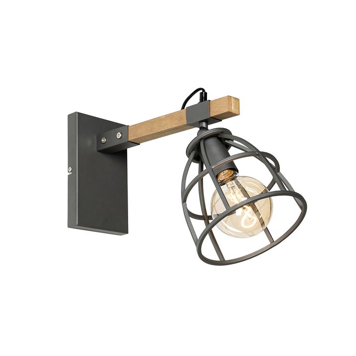 Industrielle Wandleuchte dunkelgrau mit Holz verstellbar - Arthur