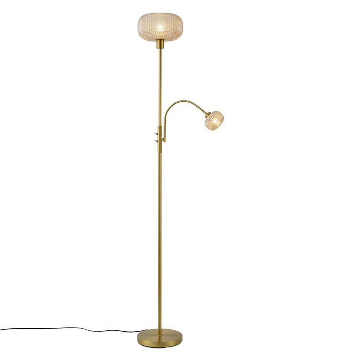 Design-Stehleuchte Messing mit bernsteinfarbenem Glas 2-flammig - Brianna