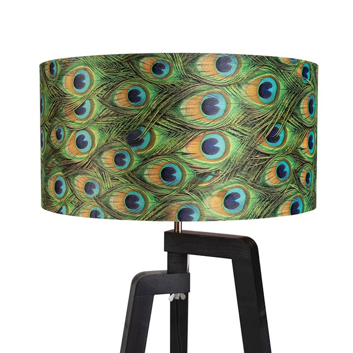 Podna lampa tronožac crna sa abažurom sa dizajnom pauna 50 cm - Puros
