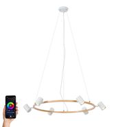 Smarte-Pendelleuchte-Holz-mit-weißem-Kreis-6-flammig-inkl.-WiFi-GU10---Jeana-Circle