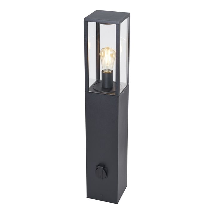 Moderna spoljna podna lampa crna 80cm sa utičnicom IP44 - Charlois