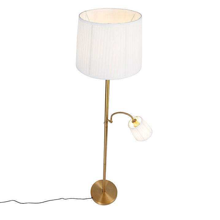 Klasická stojaca lampa bronzová látkové tienidlo biele s lampou na čítanie - Retro