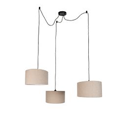 Suspension noire avec tissu teddy beige 35cm 3 lumières - Cava