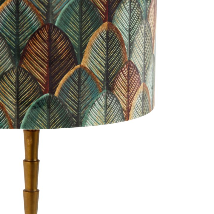 Tafellamp brons met velours lampenkap blad dessin met gouden binnenkant - Pisos