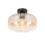 Art-deco-plafondlamp-zwart-met-amber-glas---Bizle