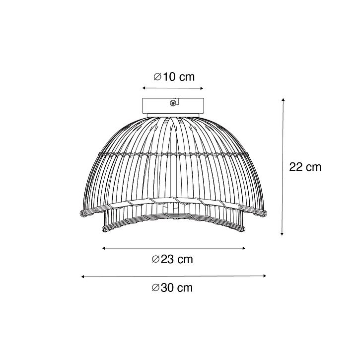 Plafoniera orientale nera con bambù naturale 30 cm - Pua