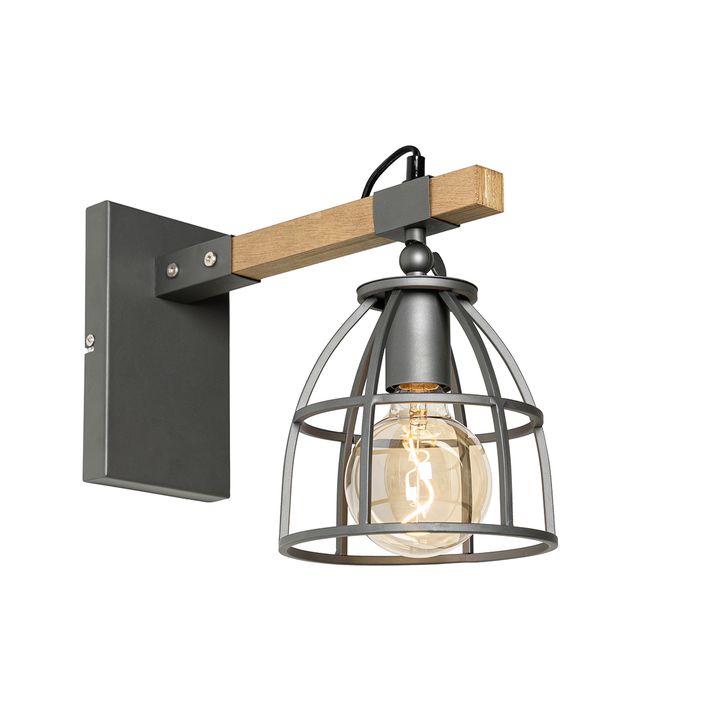 Industrielle Wandleuchte dunkelgrau mit Holz verstellbar - Arthur