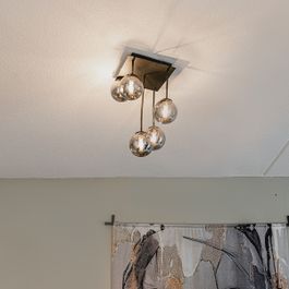 Mūsdienu griestu lampa melna 5 gaismu ar dūmu stiklu - Atēnas