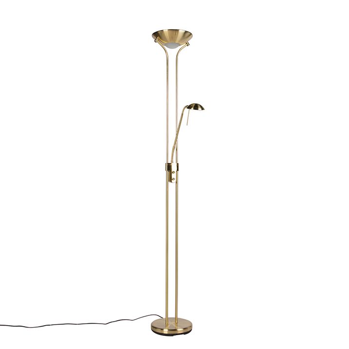 Floor Lamp Gold with Reading Lamp Incl. LED and Dimmer - Diva 2
