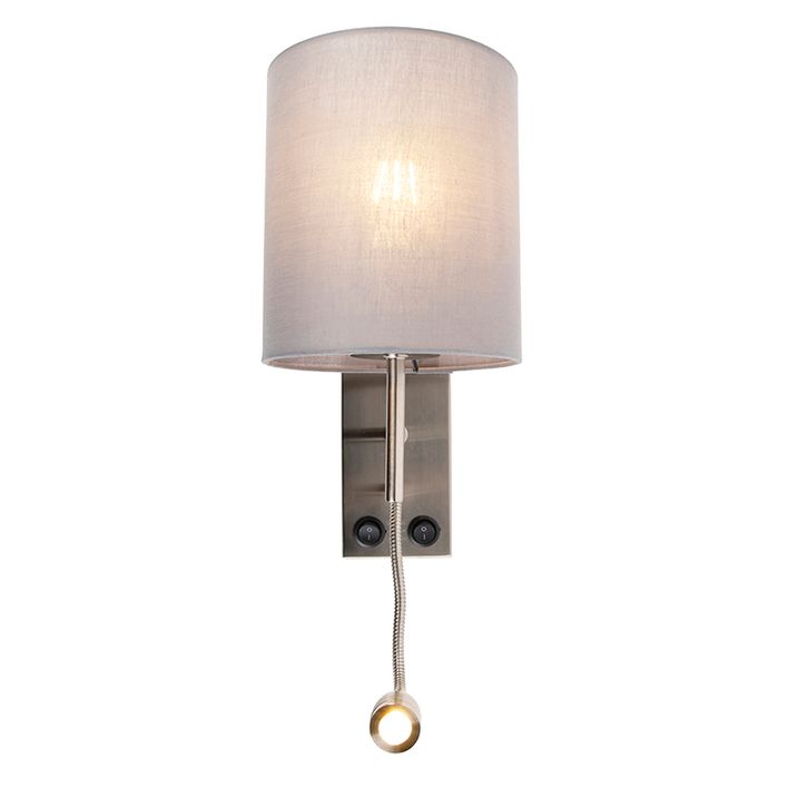 Moderne wandlamp staal met katoenen grijze kap - Stacca