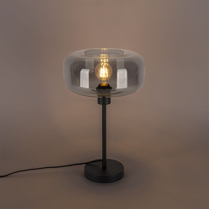 Art-Deco-Tischleuchte schwarz mit Rauchglas - Bizle