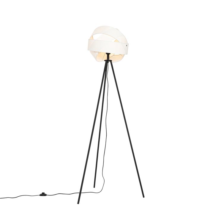 Lampadaire moderne noir avec abat-jour blanc - Cloth