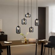 Moderne-pendellampe-sort-med-røgglas-5-lys---Sheena
