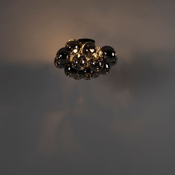Candeeiro de Teto Design Preto com Vidro Fume 4-luzes - Uvas
