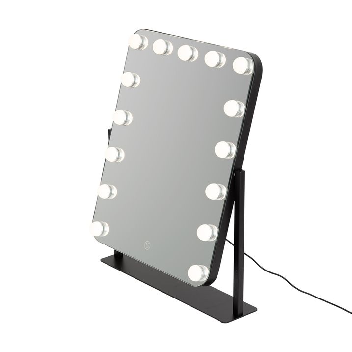Espelho de Mesa Preto 50cm Incl. LED com Dimmer Tátil 15 Luzes - Hollywood