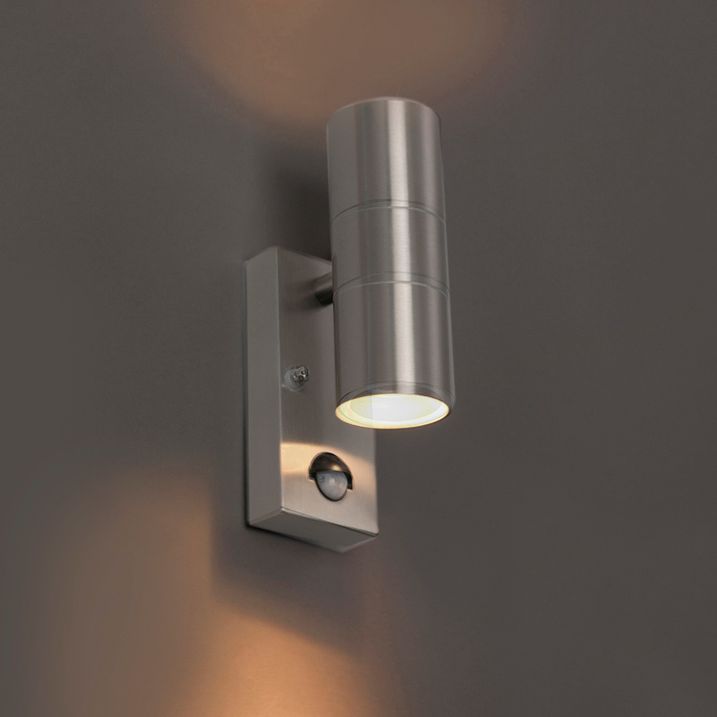 Vonkajšia nástenná lampa oceľ 2-svetlá IP44 s pohybovým senzorom - Duo