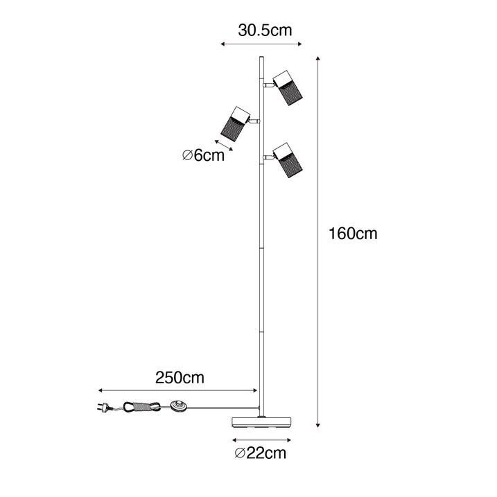 Industrial Floor Lamp Black 3-Light - Jim