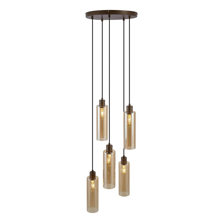 Suspension Chic d'Hôtel Bronze Foncé avec Verre Ambré 5 Lumières - Stavelot