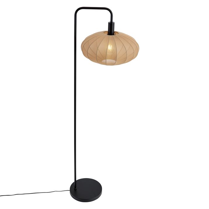 Japandi vloerlamp zwart met stoffen bruine kap - Bida