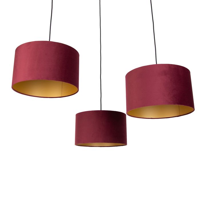 Hanglamp zwart met rode kap en gouden binnenkant 35cm 3-lichts - Cava