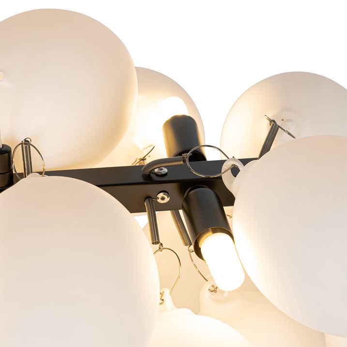 Hanglamp zwart met opaal glas 8-lichts langwerpig - Uvas