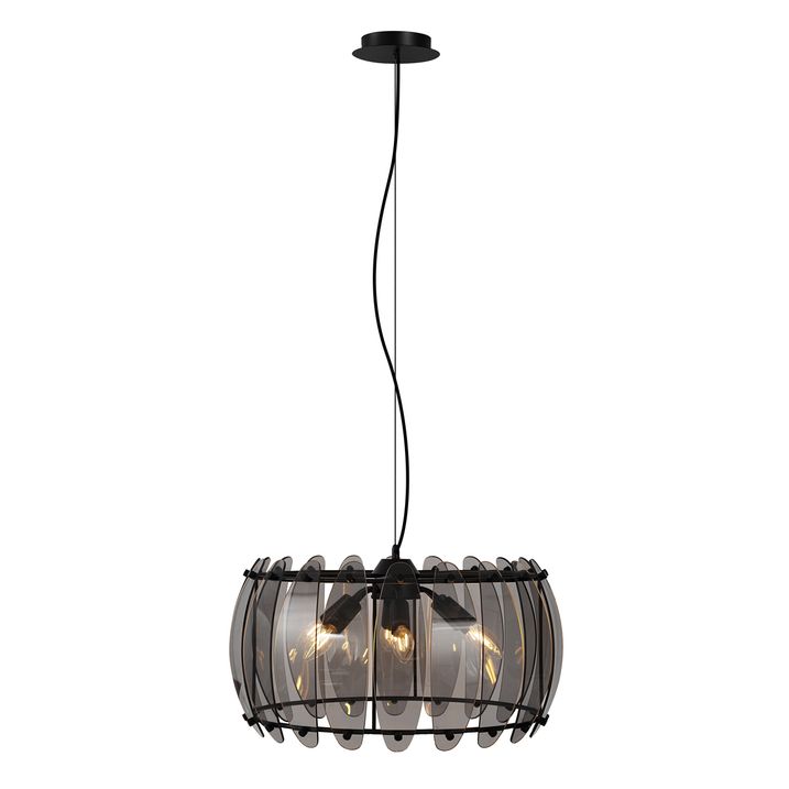 Lampa suspendată inteligentă neagră cu sticlă fumurie rotundă cu 6 lumini, inclusiv WiFi C35 - Mochan