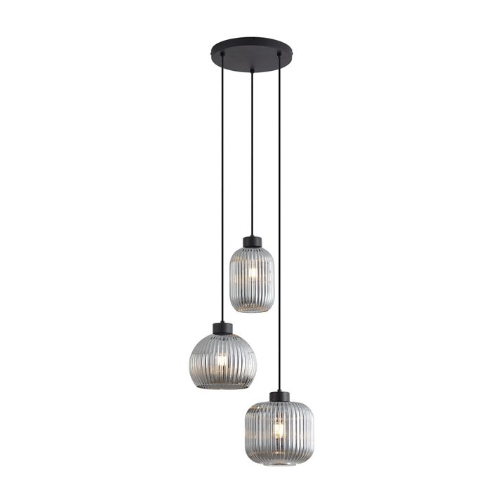 Design hanglamp zwart met smoke glas 3-lichts - Ana
