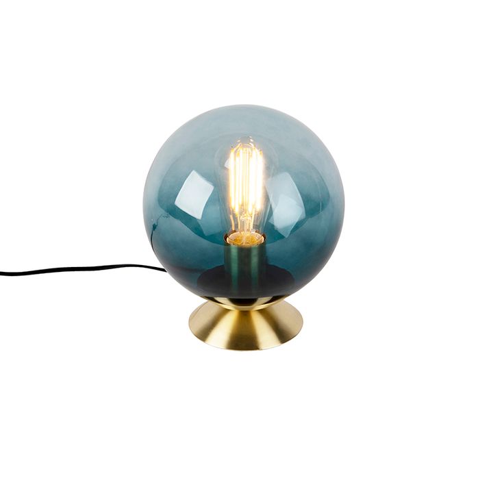 Lampa stołowa w stylu art deco mosiądz z oceanicznym niebieskim szkłem - Pallon