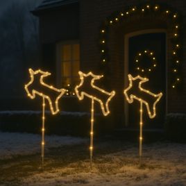 Set of 3 Christmas spotlight white deer incl. LED with timer IP44 - Shika