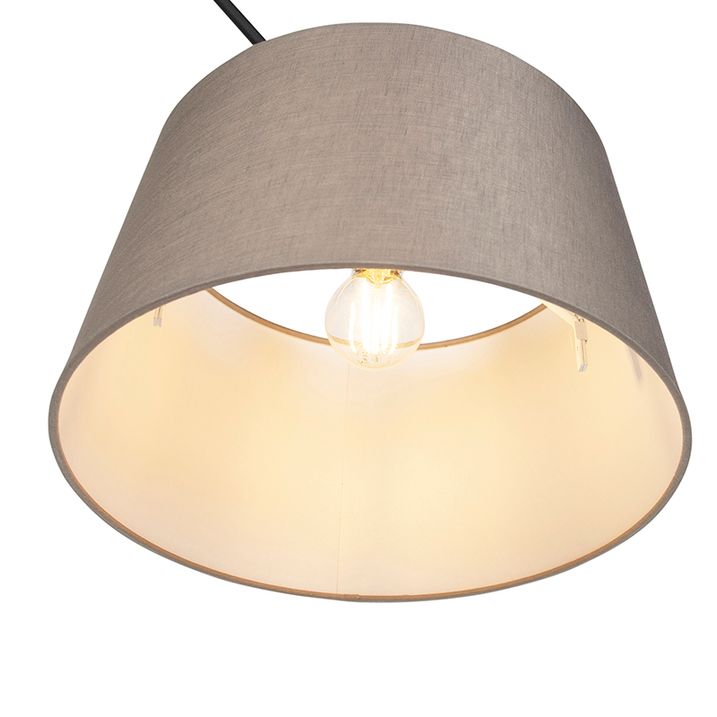 Hängelampe schwarz mit Leinen-Schirm taupe 35 cm - Blitz