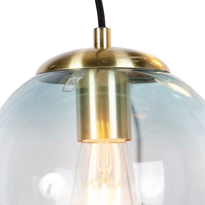 Lampă suspendată Art Deco din alamă cu sticlă albastră 7 lumini - Pallon