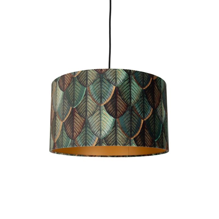 Pendant Lamp Black with Plug and Leaf Shade with Gold Interior 35cm - Cavalux