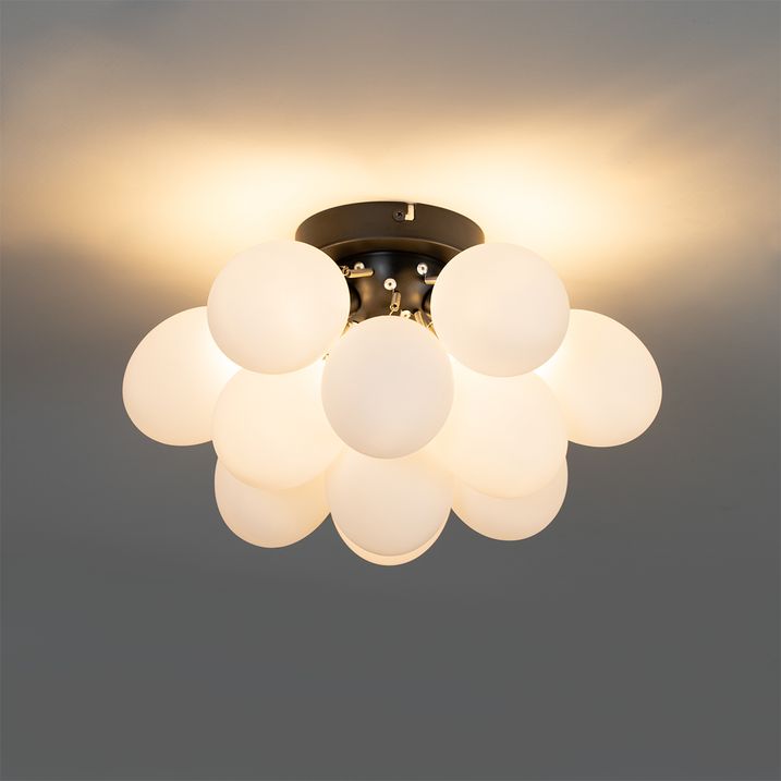 Art deco plafondlamp zwart met opaal glas 3-lichts - Uvas