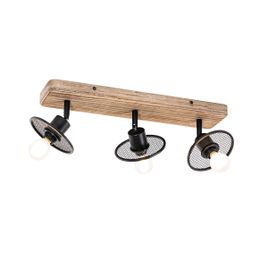 Faretto da soffitto industriale nero con legno 3 luci - Jasmine