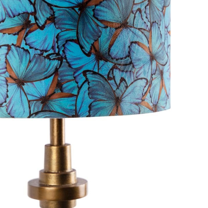 Stolní lampa bronzová s sametovým stínítkem s motýlím vzorem 40 cm - Diverso